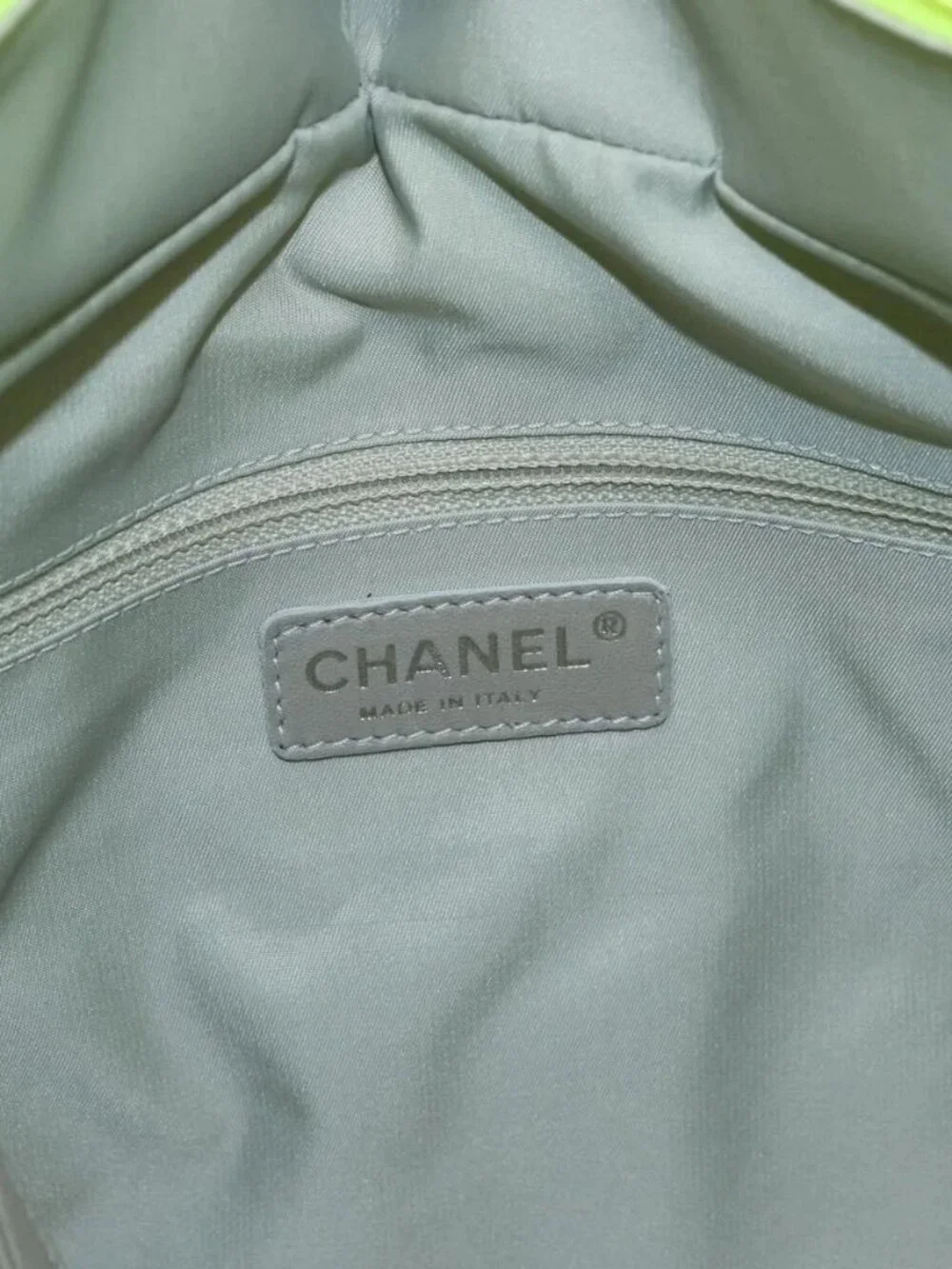 CHANEL Paris Biarritz Tote PM Tote Bag Canvas Green Neon Green CC Auth BSZ633